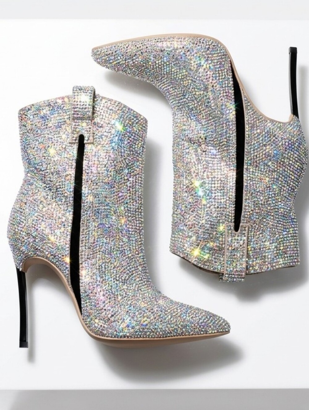 Casadei Strauss Rhinestone Cowboy Ankle Blade Boots Size 37
